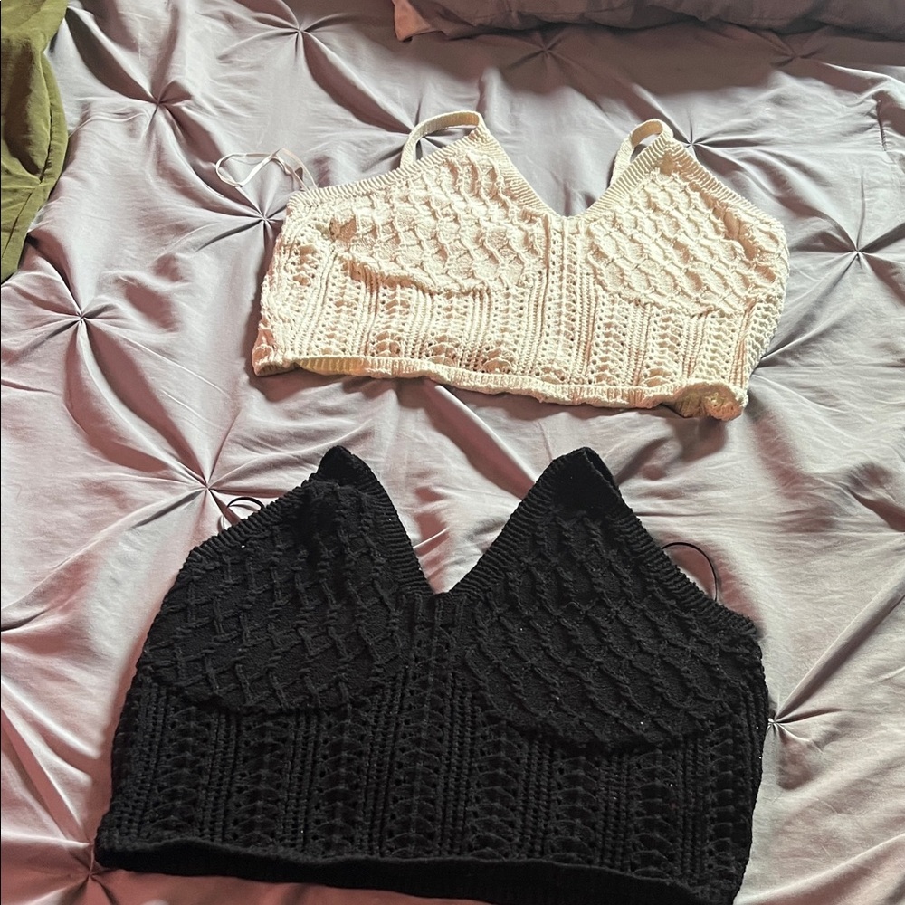 Primark Black and Cream Knit Tank Tops